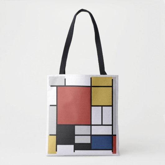 Tote Bag Mondrian Peinture Rouge Plane Jaune Noir Gris Bleu (Devant)
