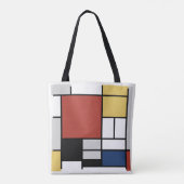 Tote Bag Mondrian Peinture Rouge Plane Jaune Noir Gris Bleu (Dos)