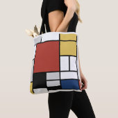 Tote Bag Mondrian Peinture Rouge Plane Jaune Noir Gris Bleu (De près)