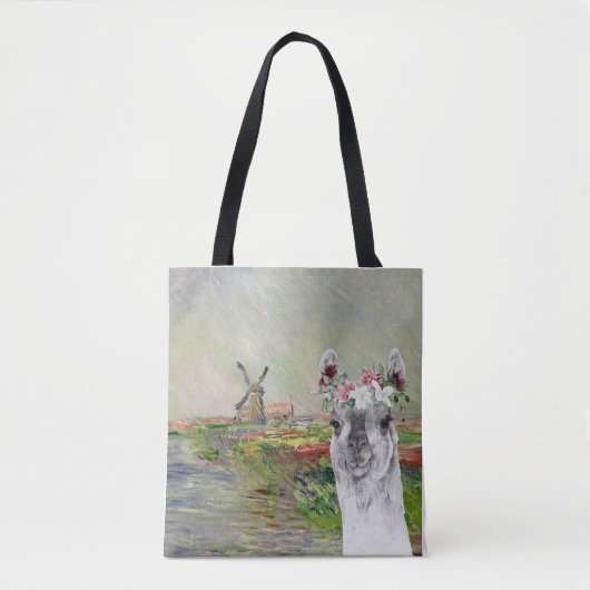 Tote Bag Monet Champ Tulipes et Fancy Llama (Devant)