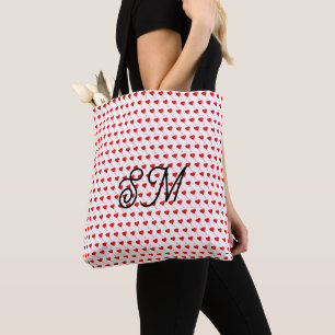 Tote Bag Mongram Cœur Rouge Ballon Féminin Blanc Tout Impri