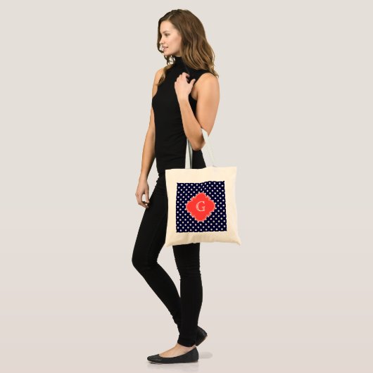 Tote Bag Mongram de Navy White Polka (Devant (modèle))