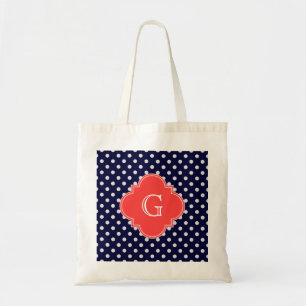 Tote Bag Mongram de Navy White Polka
