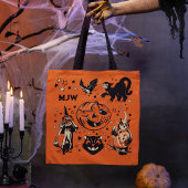 Tote Bag Mongrammed Retro Halloween