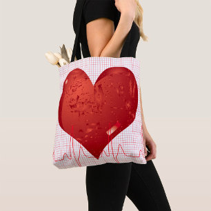 Tote Bag Moniteur ECG Cœur Rouge Soins de Santé