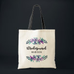 Tote Bag Monnaie et Mariage de couronnes florales pourpres<br><div class="desc">Mariage d'aquarelle à couronne de fleurs mint et violet Sac fourre-tout de femme de chambre personnalisée avec joli rose et fleurs et amusant police de brosse moderne. Consultez ma boutique pour voir l'ensemble de la suite mariage pour ce design !</div>