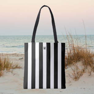 Tote Bag Monochrome noir et blanc Cabana bande Monogramme