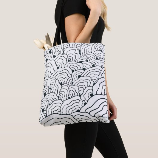 Tote Bag Monochrome Wave Pattern,  Modern Abstract Line Art (De près)