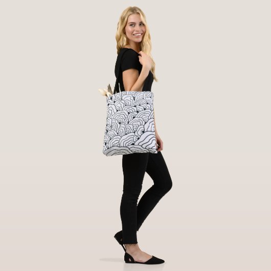 Tote Bag Monochrome Wave Pattern,  Modern Abstract Line Art (Sur le modèle)