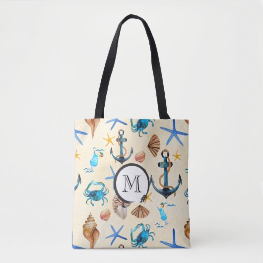 Tote Bag Monogram Beach Et Sea Life Motif À Thème (Devant)