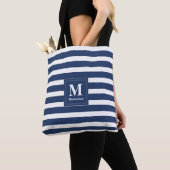 Tote Bag Monogram bleu et blanc rayé (De près)