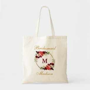 Tote Bag Monogram Bourgogne Florale Gold Bridesmaid