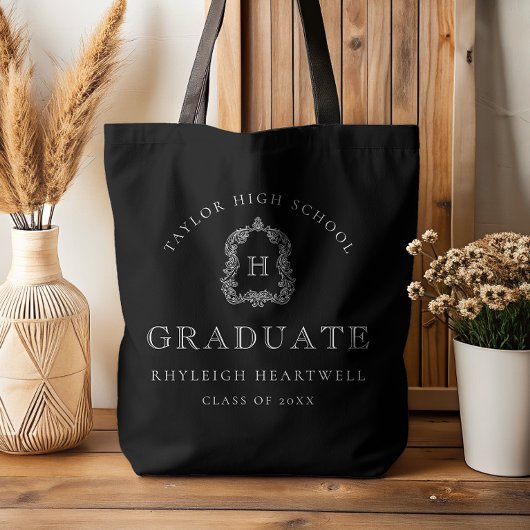 Tote Bag Monogram Crest Black and White Graduation