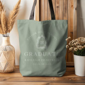 Tote Bag Monogram Crest Sage Green White Graduation