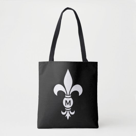 Tote Bag Monogram Fleur De Lis Moderne Simple Noir & Blanc (Devant)