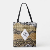 Tote Bag Monogram Gold Black Poster de animal Safari Agate (Dos)