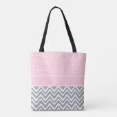 Tote Bag Monogram Grey Chevron avec point Polka rose pastel (Dos)