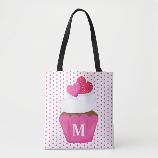 Tote Bag Monogram Love Hearts Cupcake Polka Dot Valentines (Devant)