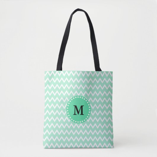 Tote Bag Monogram Mint Green et White Chevron Motif (Devant)