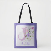 Tote Bag Monogram & Nom with Flowers (Devant)