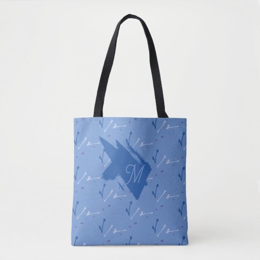 Tote Bag Monogram Periwinkle Blue Whimsical Graphic Doodle (Devant)
