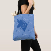Tote Bag Monogram Periwinkle Blue Whimsical Graphic Doodle (De près)