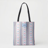 Tote Bag Monogram Pink Blue Coquette Bow Striped Trendy (Devant)