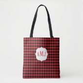 Tote Bag Monogram Red Buffalo Check Custom (Devant)