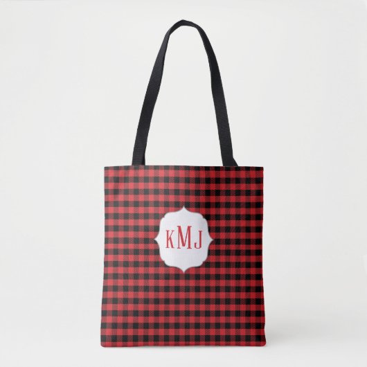 Tote Bag Monogram Red Buffalo Check Custom (Devant)
