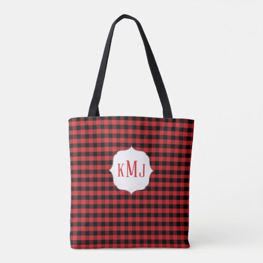 Tote Bag Monogram Red Buffalo Check Custom (Dos)