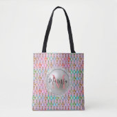Tote Bag Monogram rose et vert Pastels Arlequin (Devant)