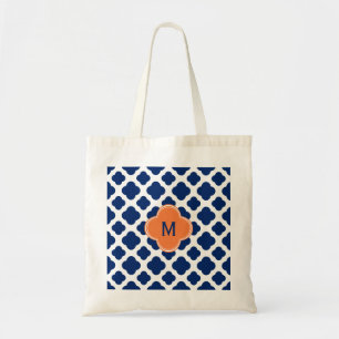 Tote Bag Monogram Royal Blue Quatrefoil Motif avec orange