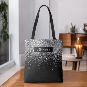 Tote Bag Monogram Silver Glam Parties scintillant Nom de l'