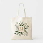 Tote Bag Monogram Watercolor Tropical Green Leaves (Devant)