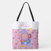 Tote Bag Monogram Wildflowers butterfly floral design pink (Dos)