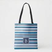 Tote Bag Monogramme à bandes multiples bleu et blanc (Devant)