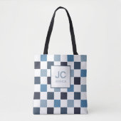 Tote Bag Monogramme à carreaux bleu moderne simple Chic (Devant)