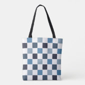 Tote Bag Monogramme à carreaux bleu moderne simple Chic (Dos)