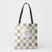 Tote Bag Monogramme à carreaux vert simple moderne Initiale (Devant)