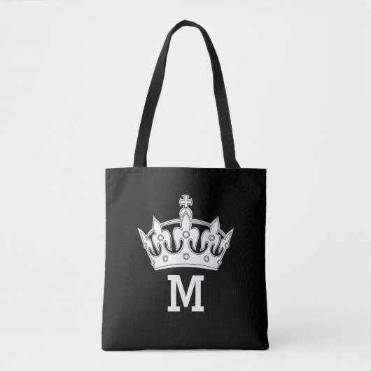 Tote Bag Monogramme à couronne blanche personnalisé (Devant)