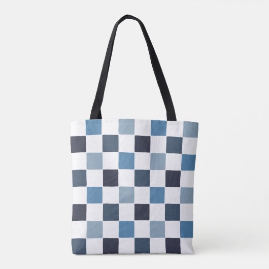 Tote Bag Monogramme À damiers Bleu Moderne Simple Incitants (Dos)