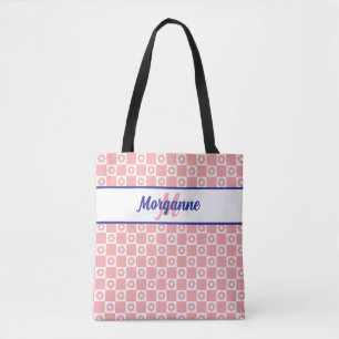 Tote Bag Monogramme À damiers Fleurs Roses Rouges