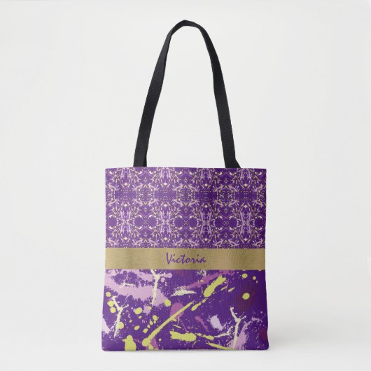 Tote Bag Monogramme à éclaboussure violette (Devant)