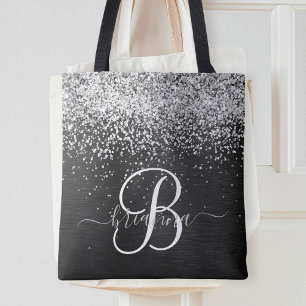Tote Bag Monogramme à étincelle noire à Parties scintillant