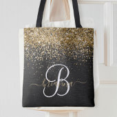 Tote Bag Monogramme à étincelle noire à Parties scintillant