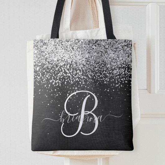 Tote Bag Monogramme à étincelle noire à Parties scintillant