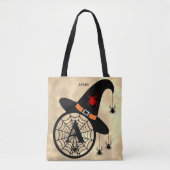 Tote Bag Monogramme A Halloween Sky Witch Ariders Nom (Devant)