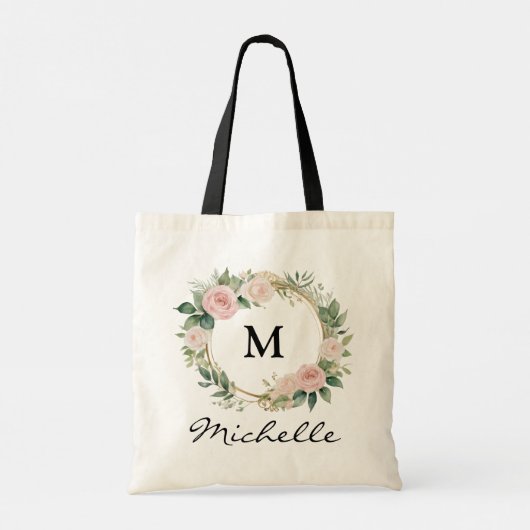 Tote Bag Monogramme à la mode Bourgogne Floral Wreath Nom d (Dos)