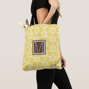 Tote Bag Monogramme à la mode naturelle à feuilles jaunes e