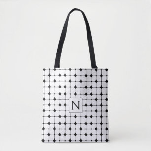 Tote Bag Monogramme à motif géométrique noir et blanc